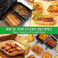 Vista 8 de BYKITCHEN 300 forros para freidora de aire Ninja Dual Airfryer, papel pergamino desechable rectangular compatible con Ninja DZ201/DZ401/DZ550, Bella