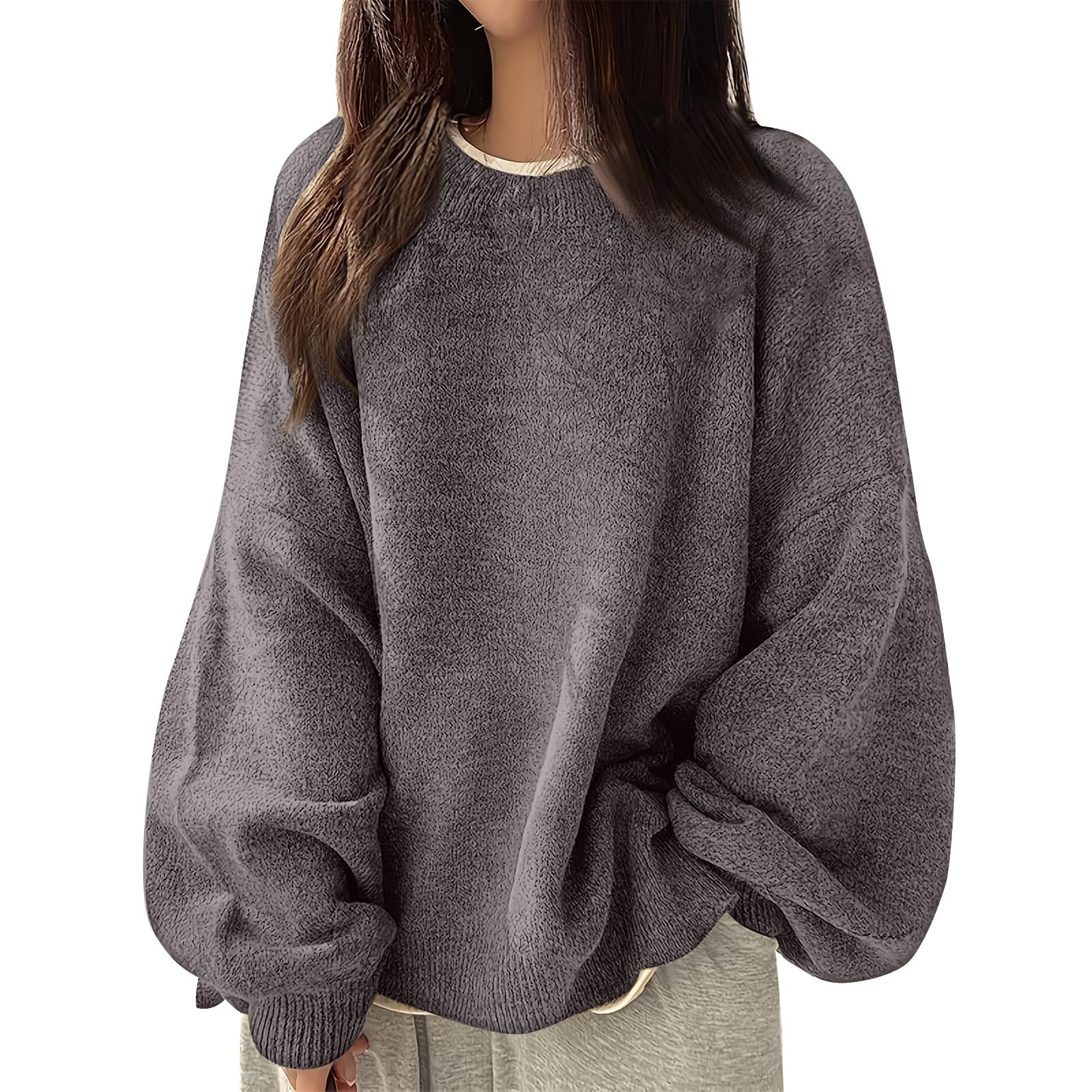 Sweater for Women Long Sleeve Crewneck Knit Pullover Print Casual Loose Fit Tops Soft Basic Outfits Fall Winter