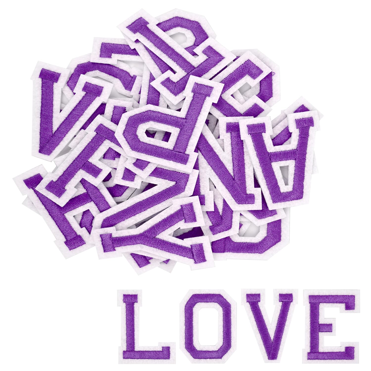 52Pcs Iron on Letters, A to Z Iron on Patches Ironed Adhesive Iron on Letters for Clothes Alphabet Repair Patches Jackets Shirts Hats Bags Jeans DIY Projects (Purple) — image 1