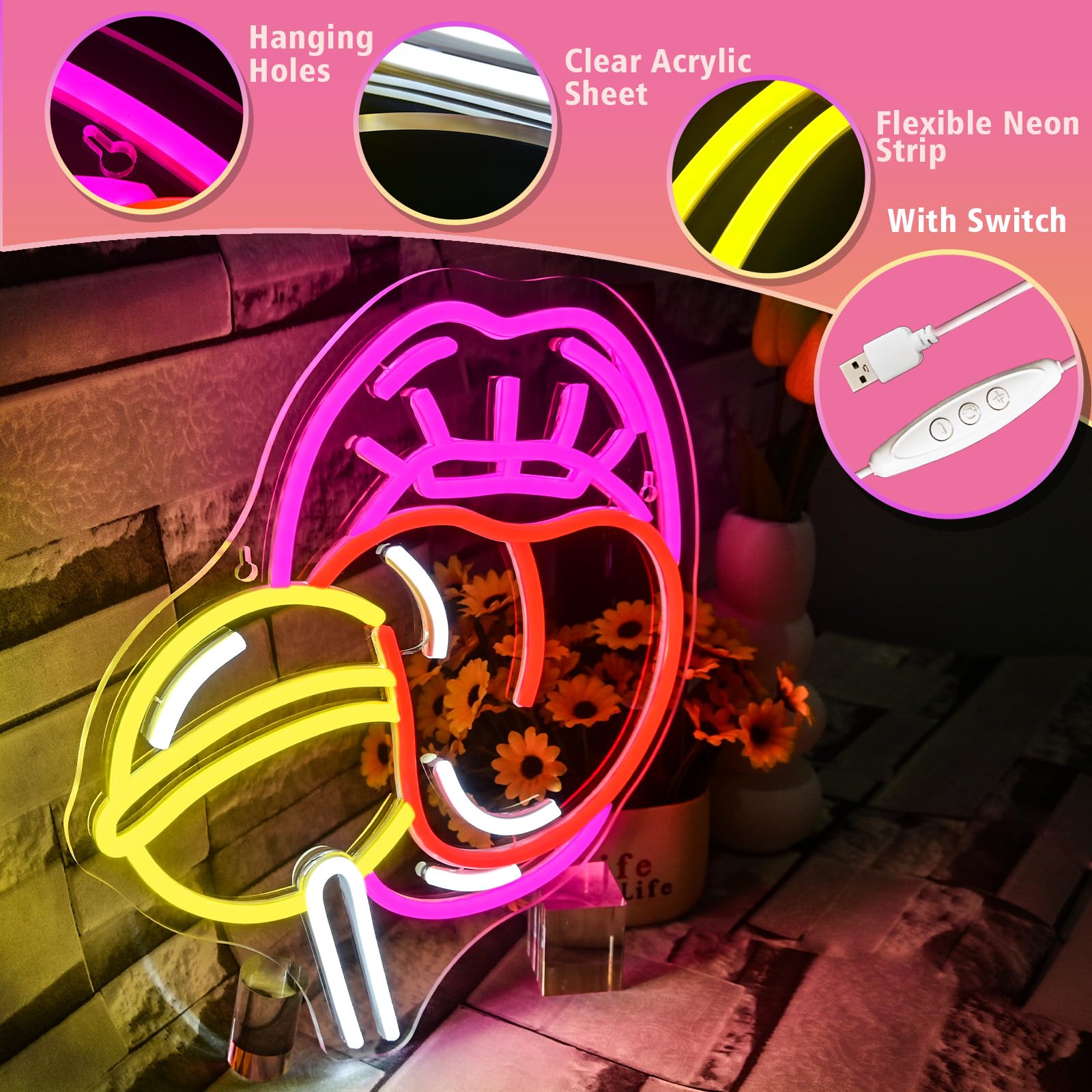 VYXIN Tongue Candy Neon Sign For Wall Decor,Neon Light for Candy Shop Man Cave Bedroom Party Wedding Lollipop Store Decorations - Image 2