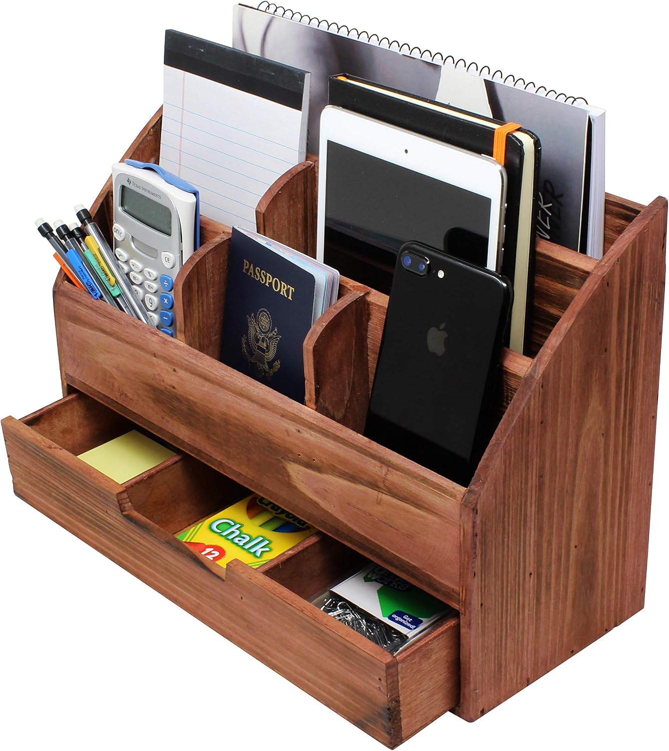 Executive Office Solutions Vintage Rustic Wooden Office Desk Organizer & Mail Rack for Desktop, Tabletop, or Counter - Distressed Torched Wood-Store Supplies, Desk Accessories, Mail – Cherry (WO3B)