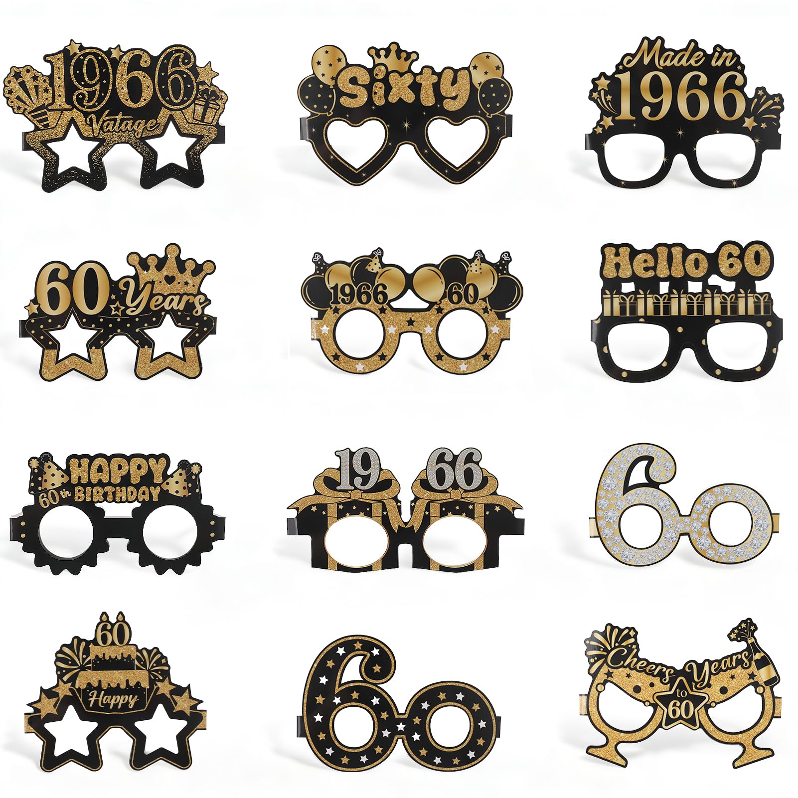 saerryor 24Pcs 60th Birthday Glasses Birthday Decorations for Women Men — image 1