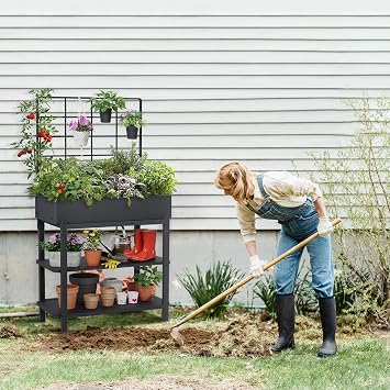 Metal Raised Garden Bed with Trellis & Legs