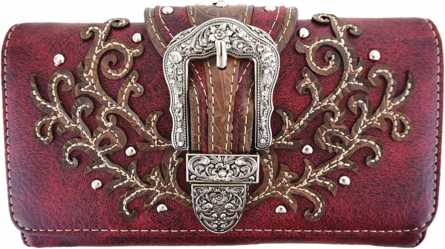 Western Style Tooled Leather Buckle Conceal Carry Purse Country Handbag Shoulder Bag Wallet Set For Women