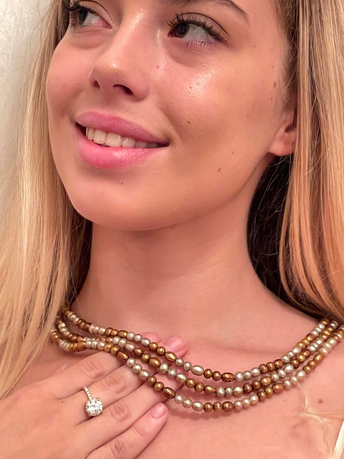 Luxury Natural South Sea Pearl Necklace 3 Strand Cultured Pearl Necklace Jewelry 18k White Gold Solid Silver NATURAL Japanese Pearls Akoya Necklace SILK KNOT Mother Christmas Jewelry for women 19-21" - Image 5