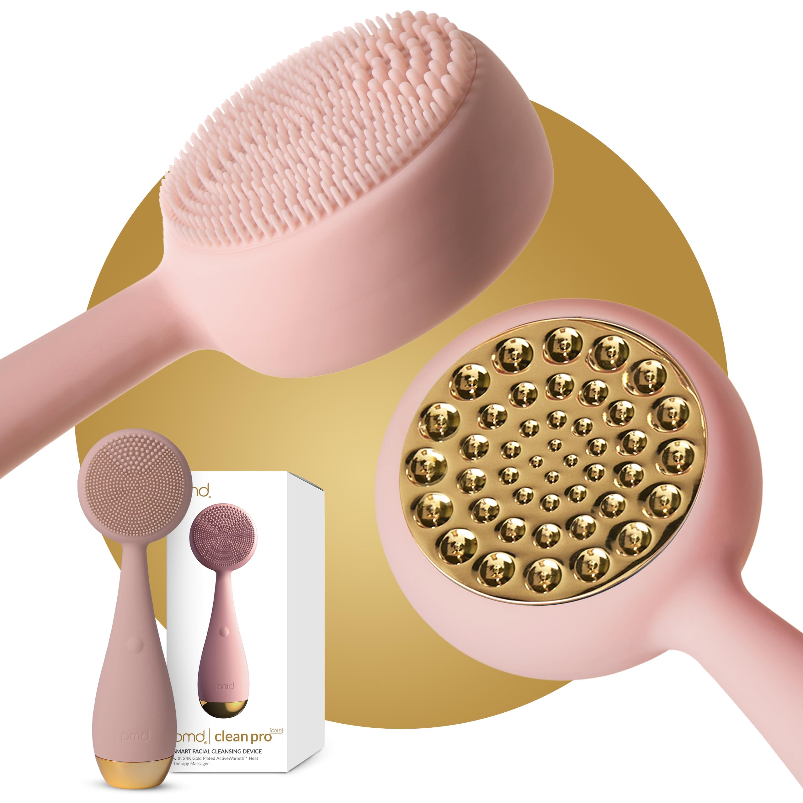 Clean Pro Gold - Smart Facial Cleansing Device with Silicone Brush & 24K Gold ActiveWarmth Anti-Aging Massager - Waterproof - SonicGlow Vibration - Clear Pores & Blackheads