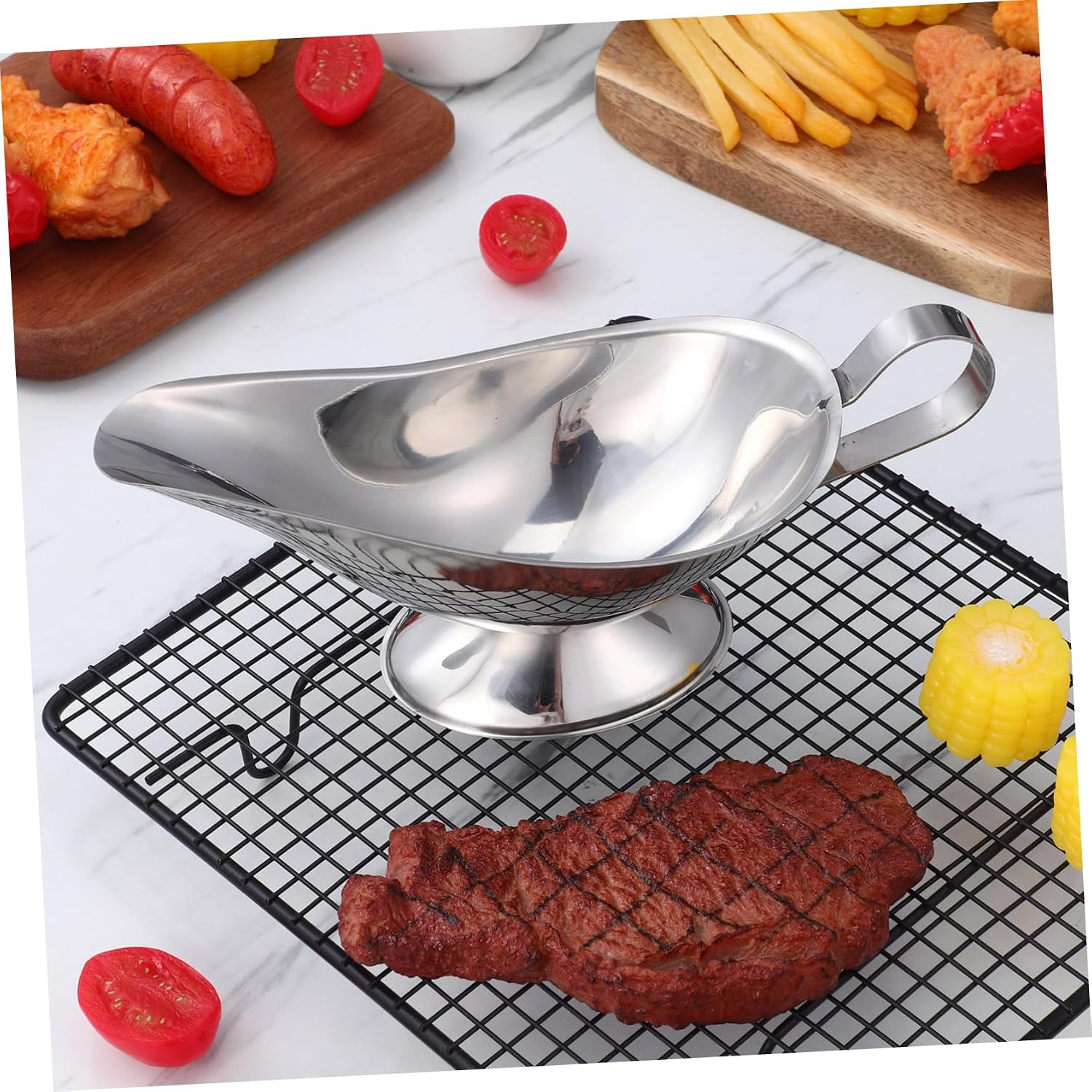 Mobestech Stainless Steel Gravy Boat with Spout 2-Piece Serving Bowl Set Metal Gravy Pitcher for Sauces and Condiments for Kitchen Use and Entertaining