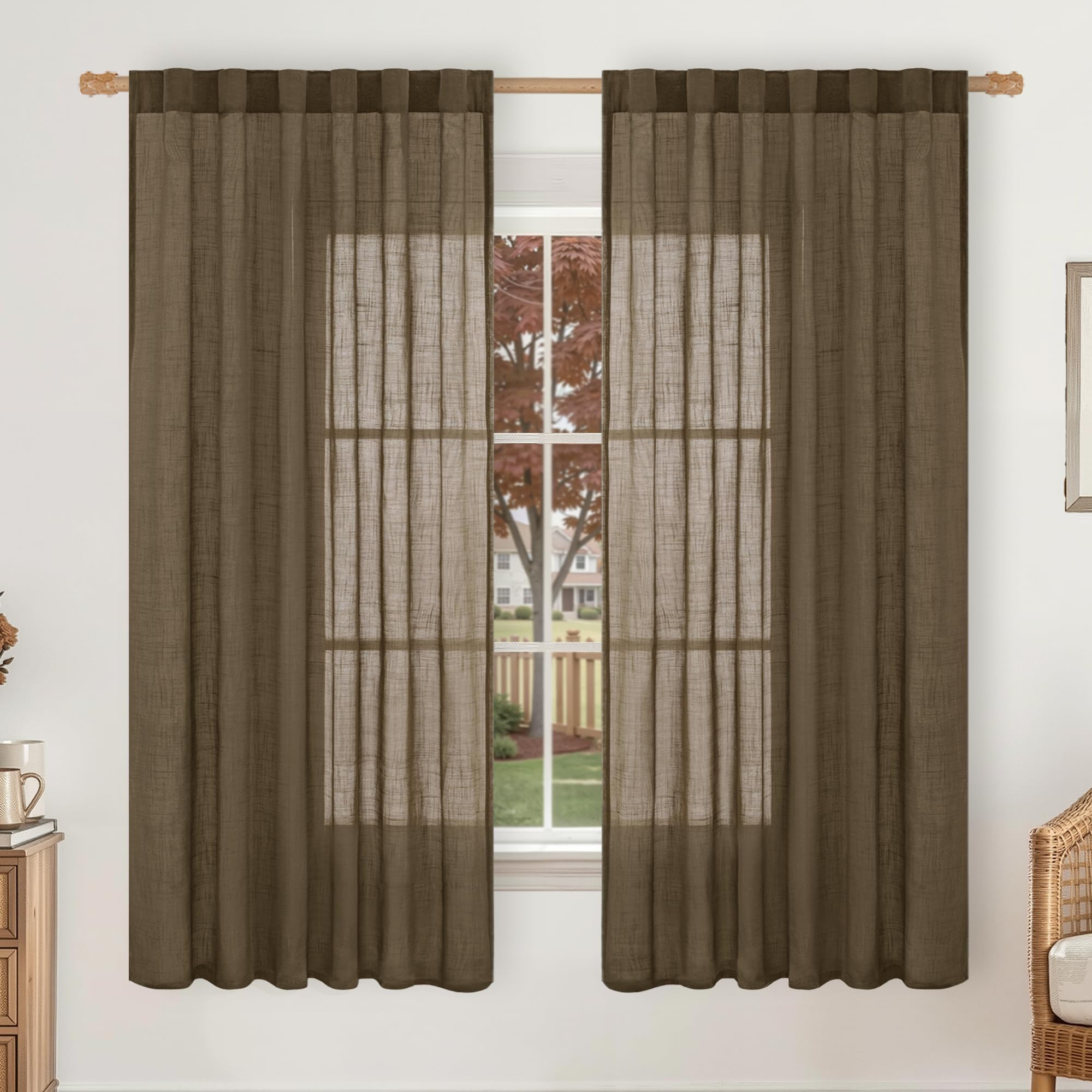 LAMIT Natural Linen Semi Sheer Curtains 84 Inches Long 2 Panels, Living Room Linen Textured Light Filtering Drapes Back Tab and Rod Pocket Neutral Window Panels for Bedroom/Sliding Door, 52 x 84 Inch — view 38