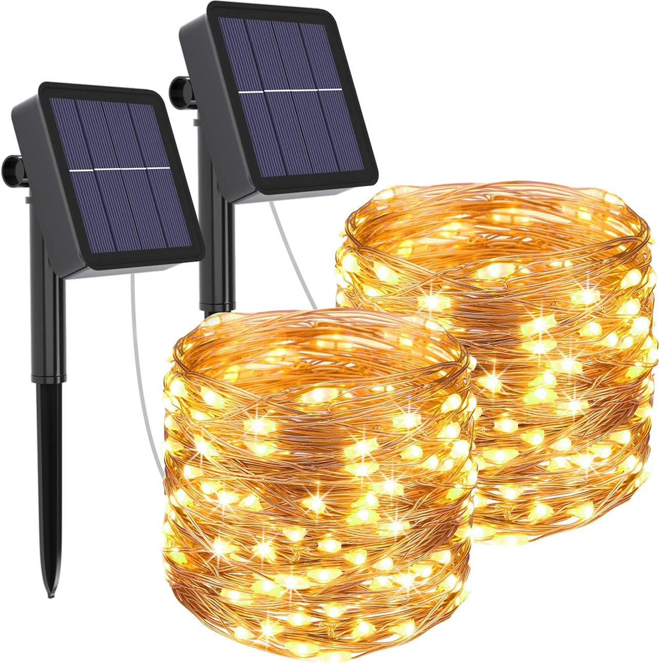 kolpop Solar String Lights 2Pack 240LED Total Solar Powered Fairy Lights Outdoor 8 Modes Copper Wire Decoration Christmas Lights Waterproof for Garden Yard Camping Patio Trees Party Deco(Warm White)