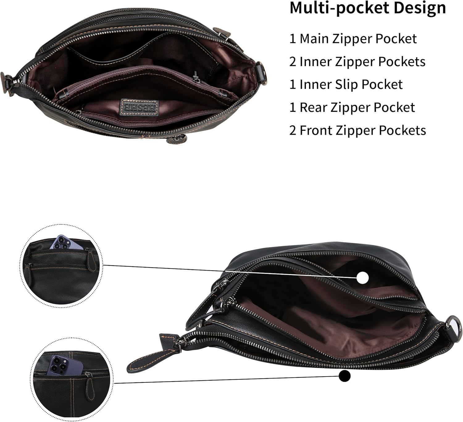 HESHE Leather Crossbody Bags Purses for Women Small Functional Multi Pocket Cross Body Purses Shoulder Satchel Handbags - Image 6