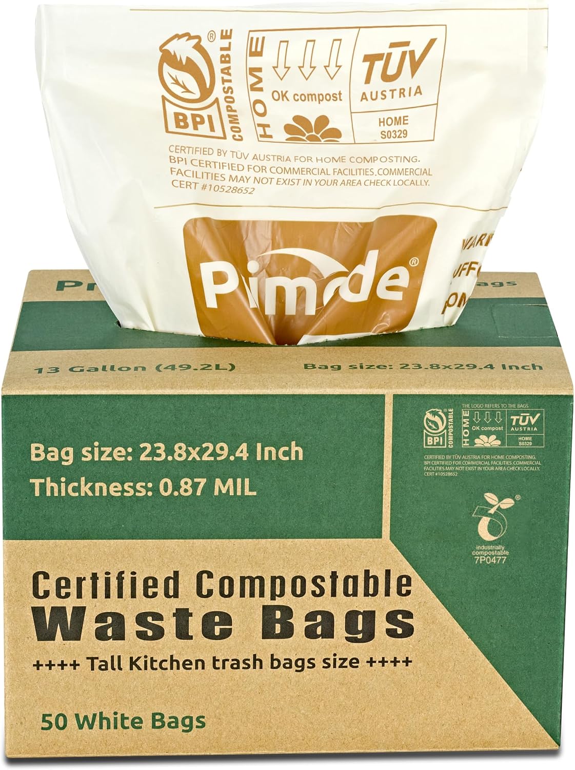 Compostable Bags, 3 Gallon Food Scraps Yard Waste Bags, 100 Count, Extra Thick 0.71 Mil. ASTMD6400 Compost Bags Small Kitchen Trash Bags, Certified By BPI And TÜV AUSTRIA