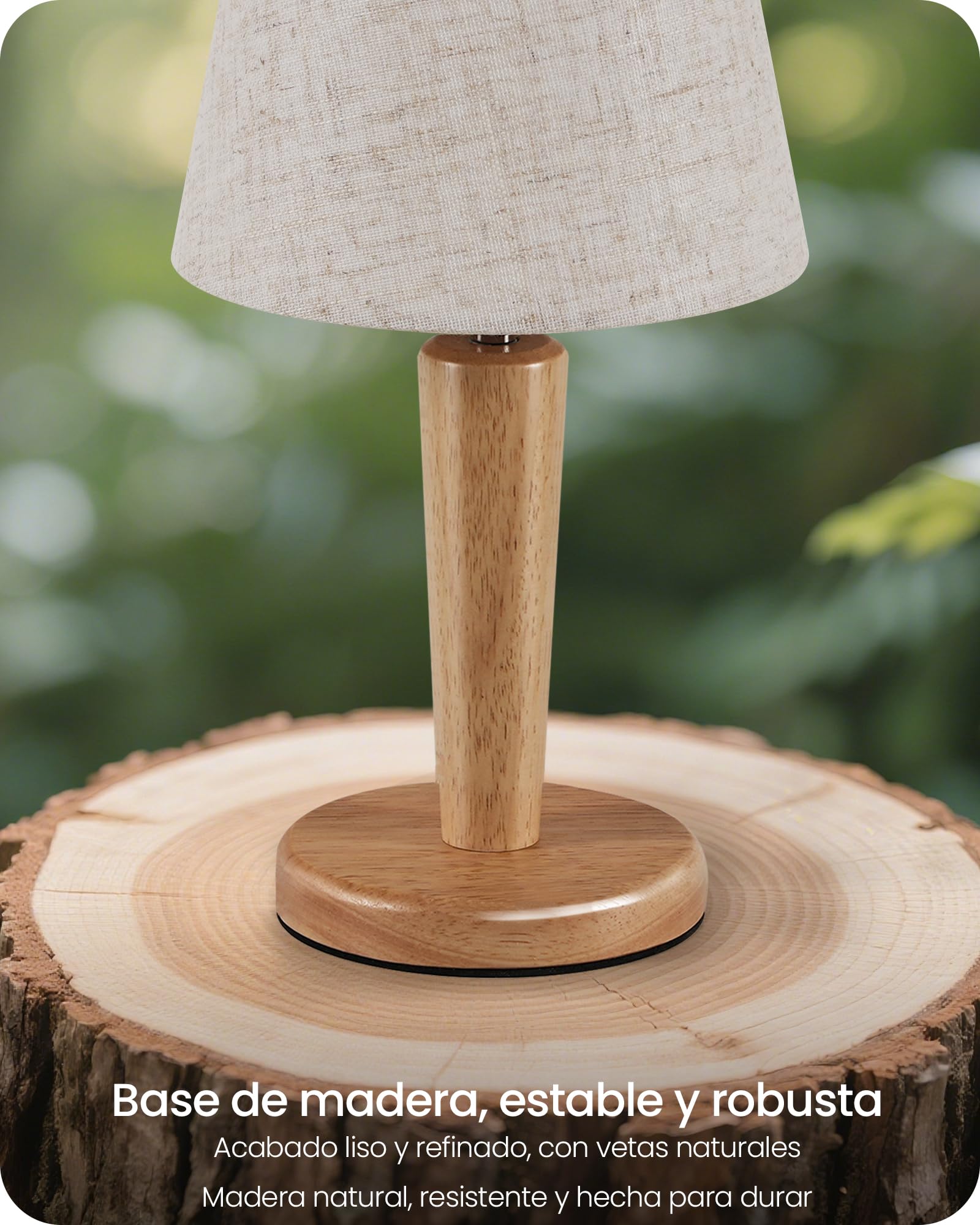Juego de 2 Lámparas de Mesita de Noche de Madera, Beige
