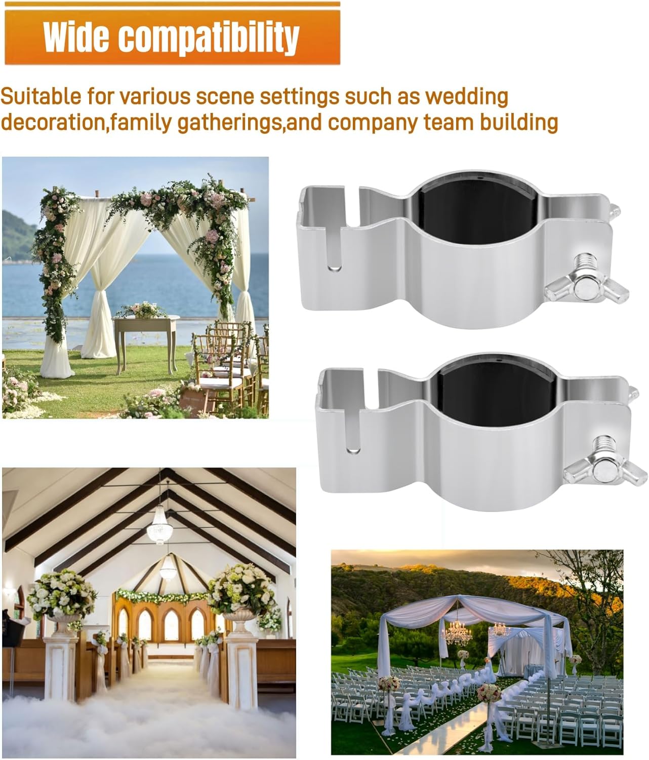 2 Pcs Adjustable Upright Clamp,Pipe and Drape Clamps,Works With 1.5" Diam or 2" Diameter Brackets,For Weddings,Banquets And Events Decoration Party