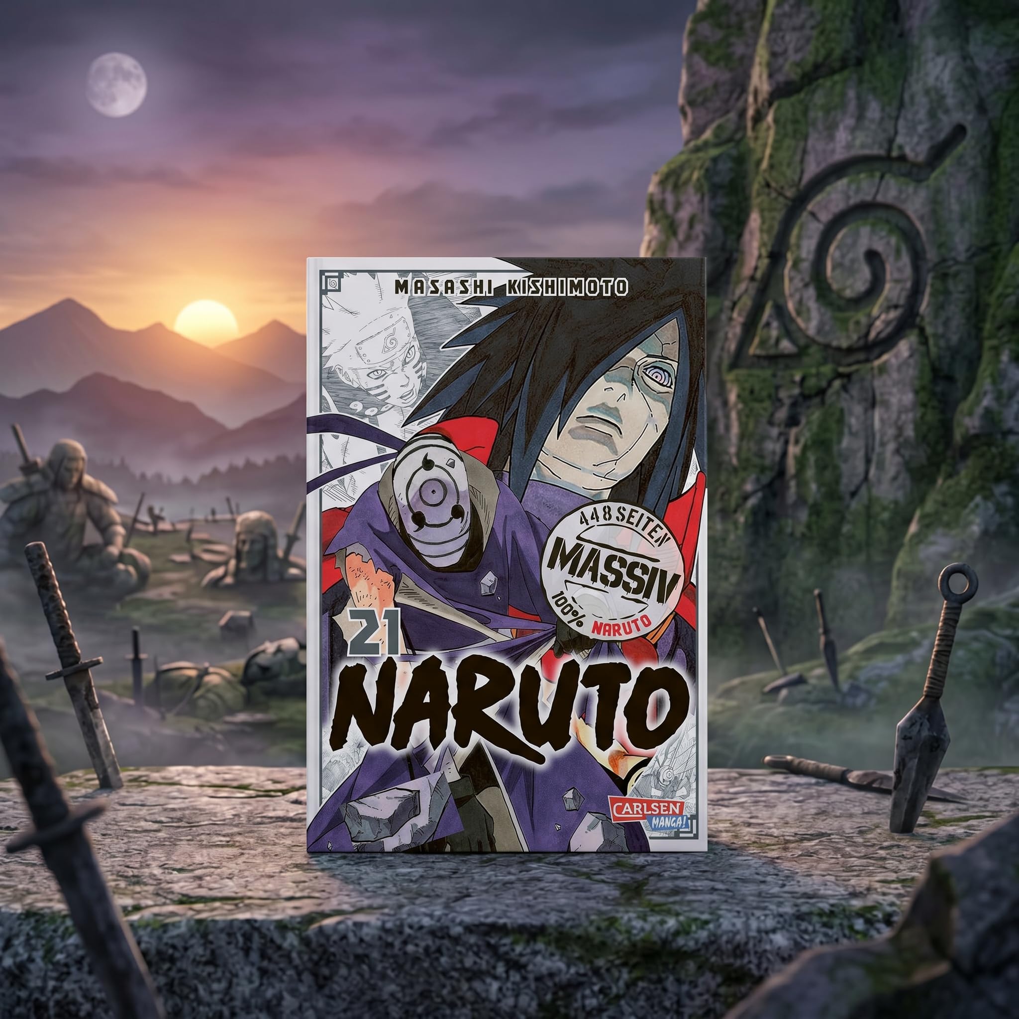 Masashi Kishimoto - Naruto Massiv Manga Set Band 21-24 - Originalserie auf Deutsch voller Ninja Action & Abenteuer Anime Bücher Bundle - Shonen Comic Sammelbandausgabe mit exklusivem Lesezeichen