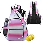 Sucipi Pickleball Bag - Men\'s -Women\'s Pickleball Backpack, Adjustable Sling Bag w/Fence Hook/Large Capacity/Safety Pocket-Pink Rainbow