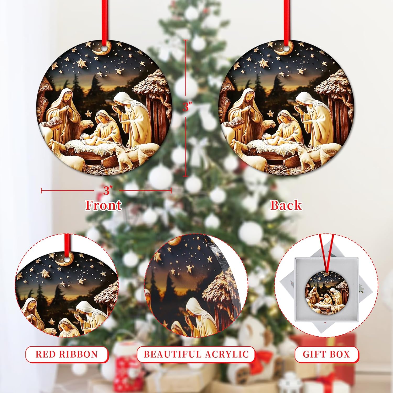 SICOHOME Nativity Ornaments - 3" Acrylic Christmas Ornament Set - Catholic Nativity Scene, Jesus, The Birth of Jesus Decorations, Gifts - Image 5