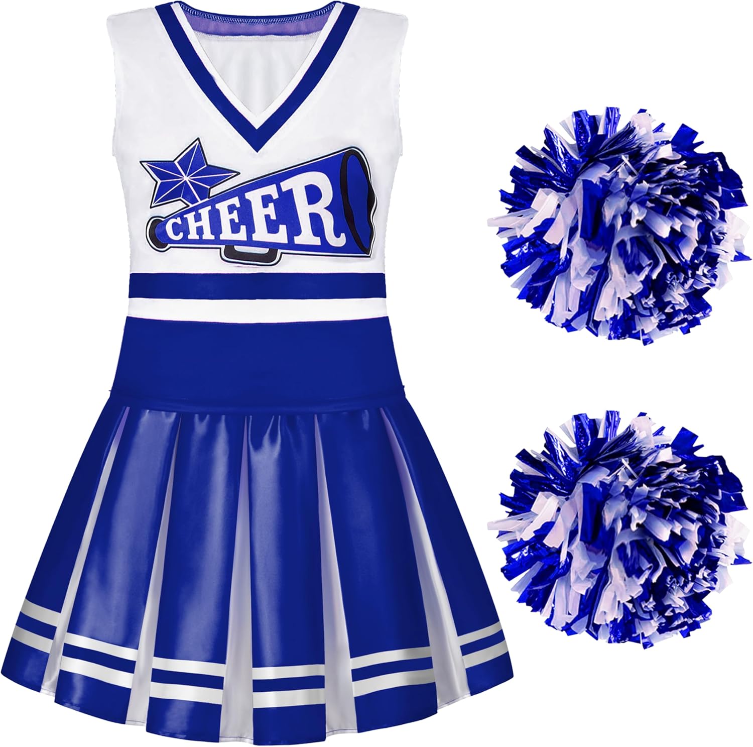 Spooktacular Creations Cheerleader Costume for Girls, Kids Halloween Cheerleader Outfit, Child Cheerleading Uniform Blue X-Large(12-14 yrs)