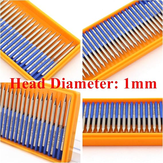 JINGLING 1mm Round Ball Head Diamond Grinding Bits Spherical Burrs with 1/8 Inch Shank for Dremel Tool Accessories Pack of 30Pcs