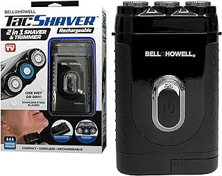 Bell+Howell Tacshaver 3D Rechargeable Rotary Shaver for Men with Pop-up Trimmer for Sideburns, Moustache and Beard, Waterproof, Portable, and Cordless Electric Razor As Seen On TV (Deluxe)