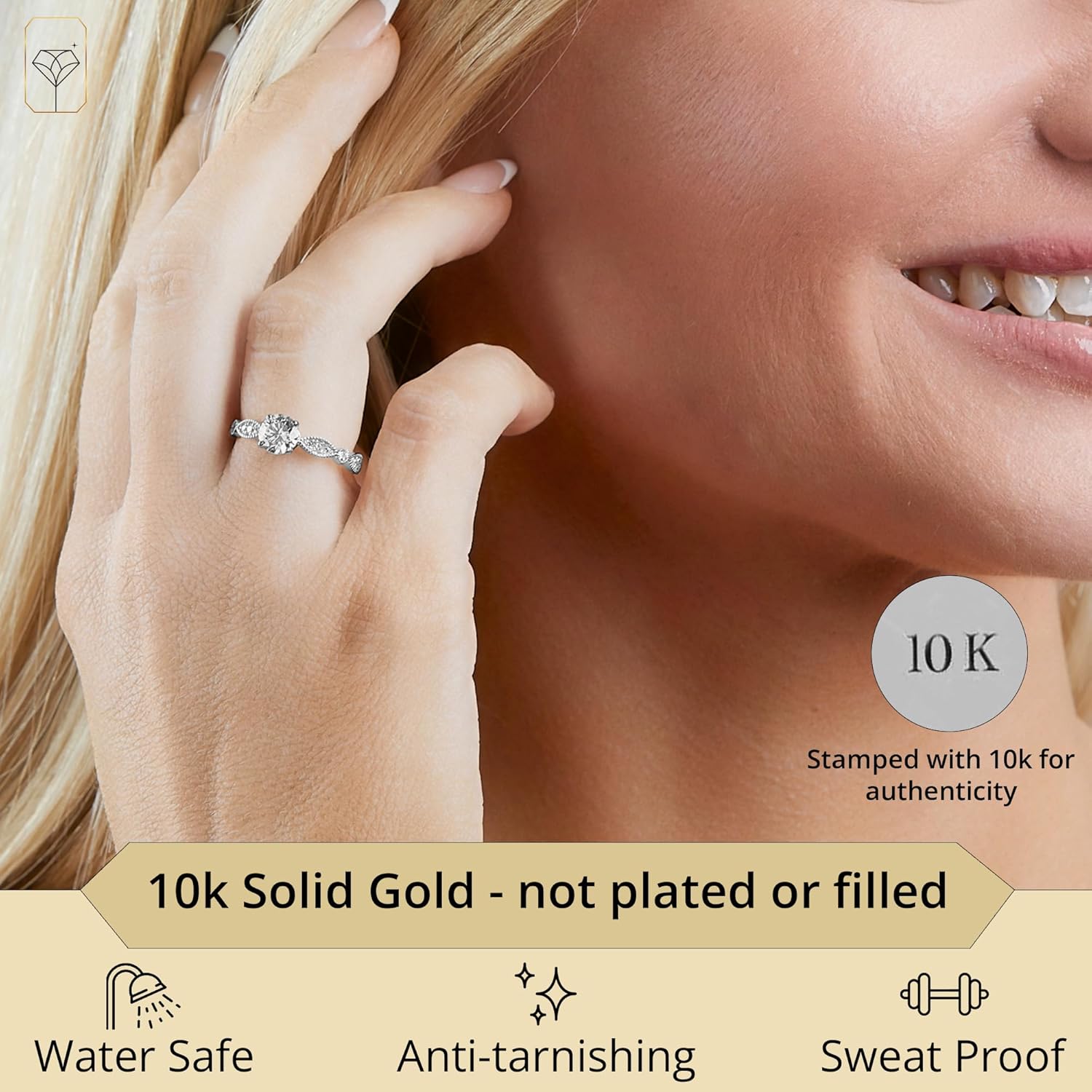 MAX + STONE 1 Carat Cubic Zirconia Engagement or Anniversary Ring for Women with Marquise Band in 10k White or Yellow Gold (1.0 ct.tw) Size 4.5 to 9