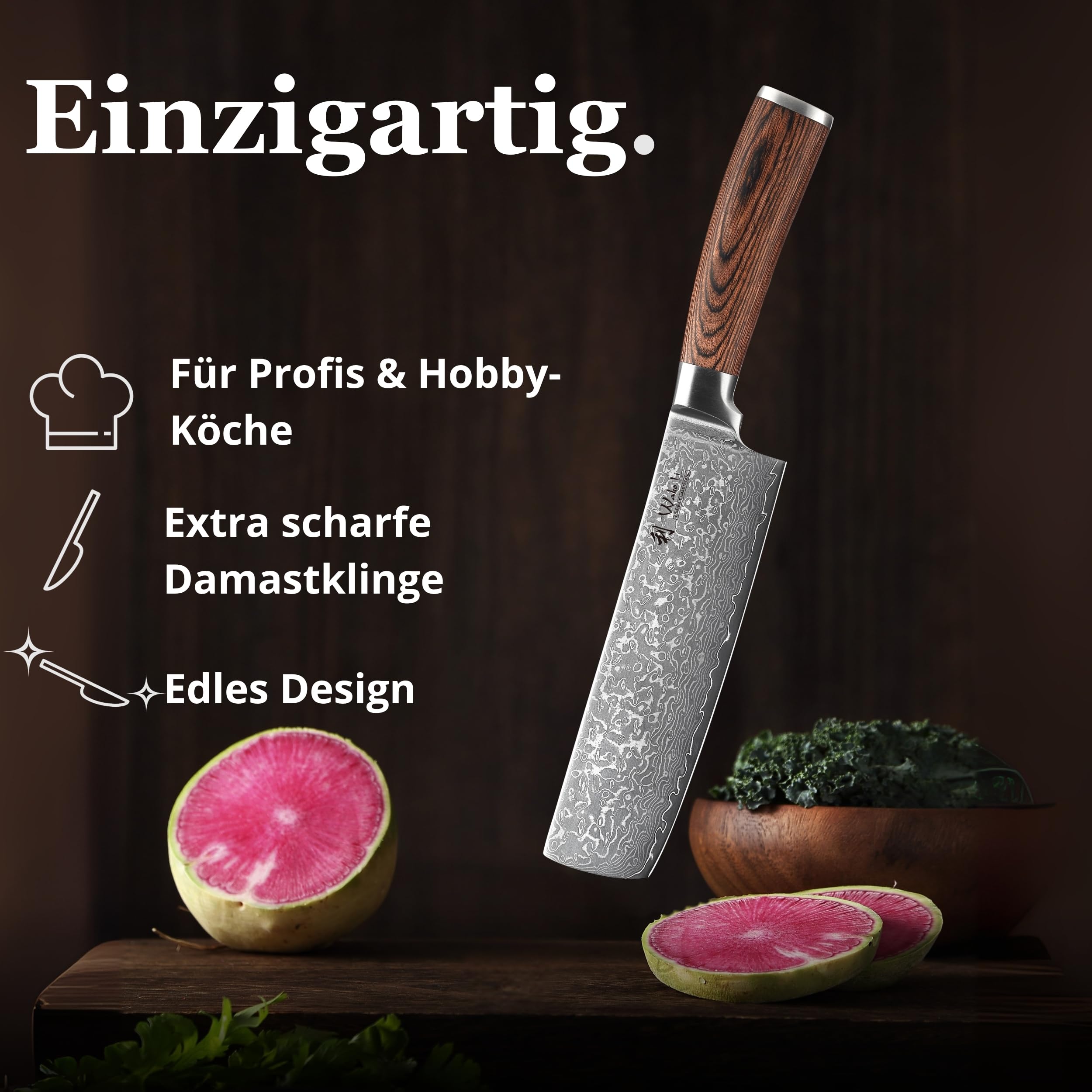 Wakoli EDIB Sakura Nakiri Messer mit 18 cm Klinge aus 67 Lagen Damaststahl mit VG10 Kern, Pakkaholzgriff, in Geschenkbox für Gemüse, Kräuter und feine Schneidarbeiten
