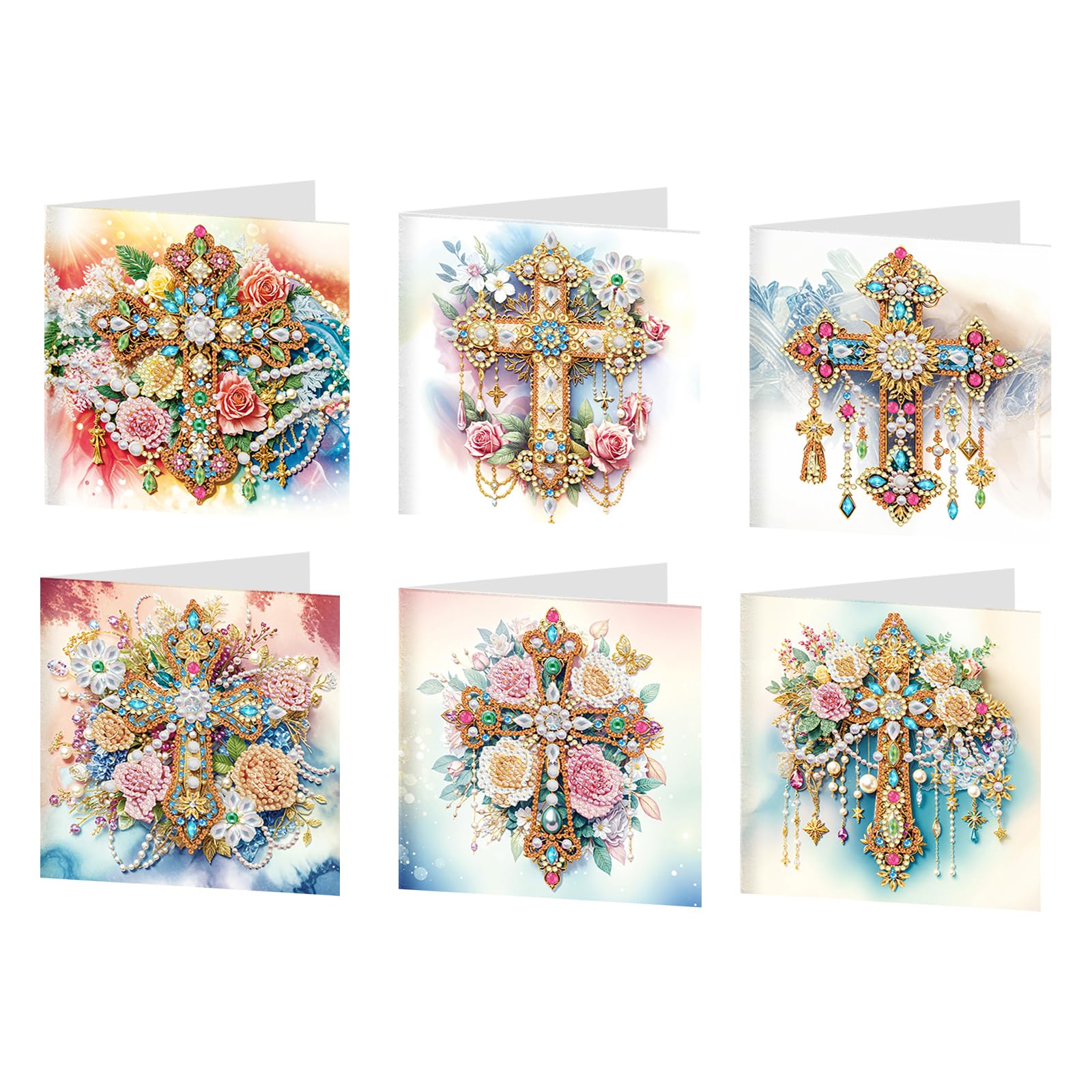 POETRYDRAW 6pcs Cross DIY Diamond Art Painting Greeting Card Kits with Envelopes Diamond Art Greeting Cards Diamond Art Cards Kits for Adults DIY Crafts Family Friend Gifts (Cross)