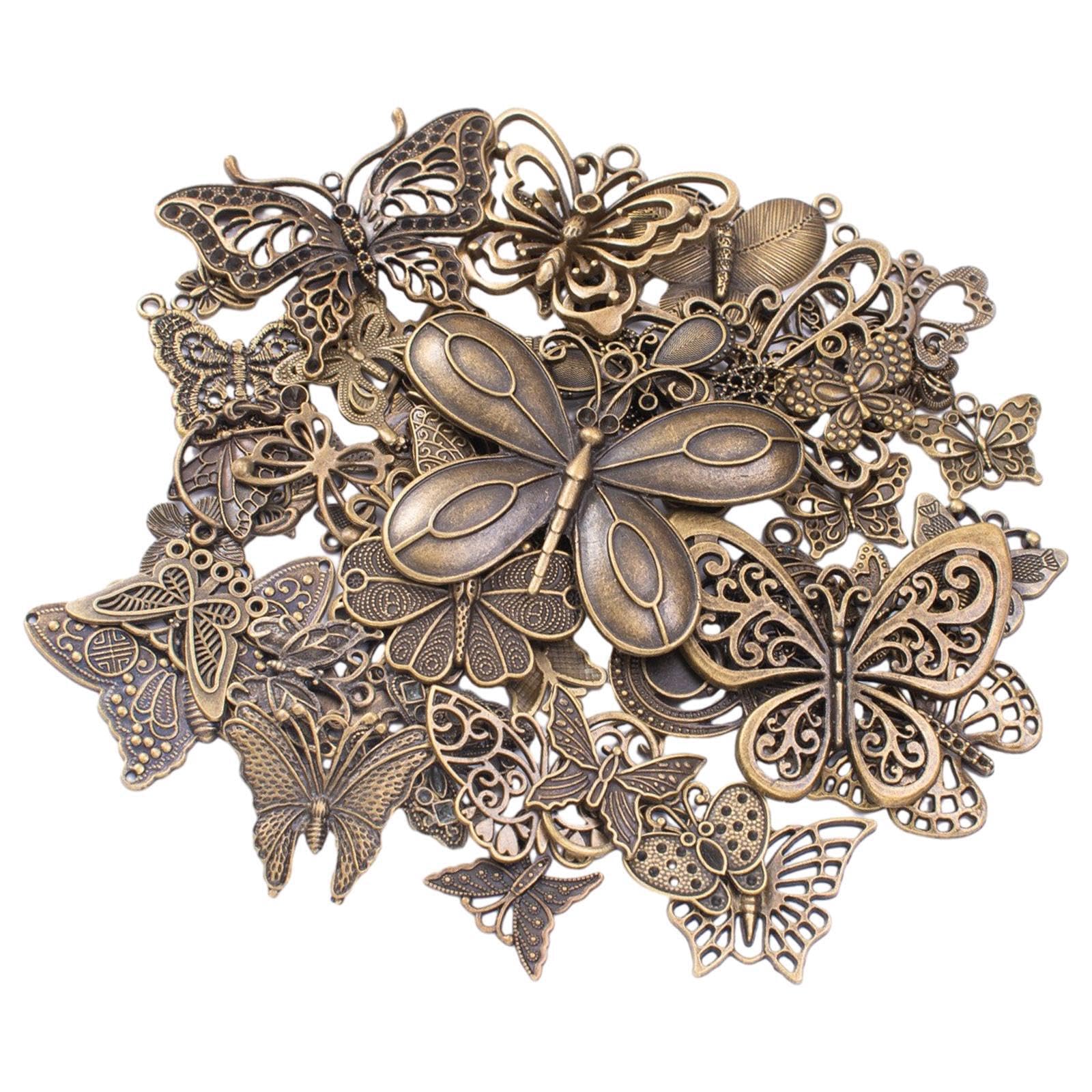 Zambuph Zinc Alloy Charms Antique Butterfly Pendants Vintage Style Handmade Jewelry and Gifts and Not Easy to Fade. Antique Style Zinc Alloy DIY Jewelry, Bronze, 50g