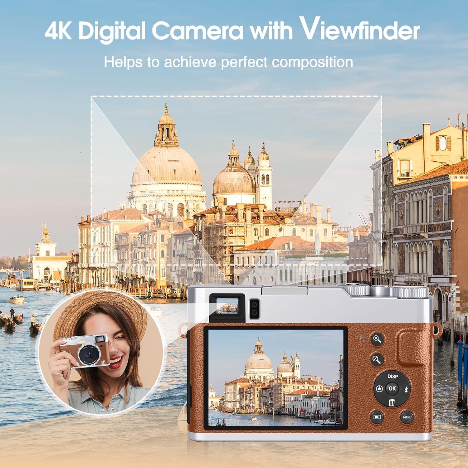 CAMKORY 4K Camara de Fotos Digital con Tarjeta 32G 48MP Cámara Digital Autofocus Visor Optico Zoom 16X Camara Compacta Flash 2 Baterías Bolsa para Cámara para Principiante Adolescente