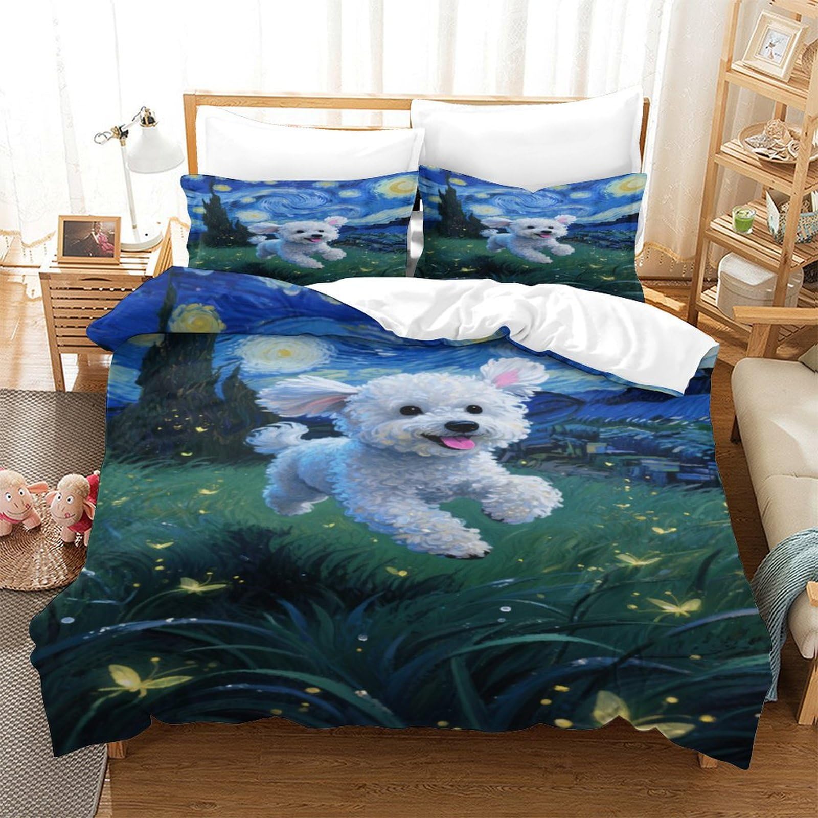 tanpiaoliang Bichon Frise Duvet Cover 3 PCS Hotel Quality Quilt Cover Bedding with Pillowcases, Zipper Closure, Ultra Soft, Hypoallergenic Microfiber Super King（260x220cm）