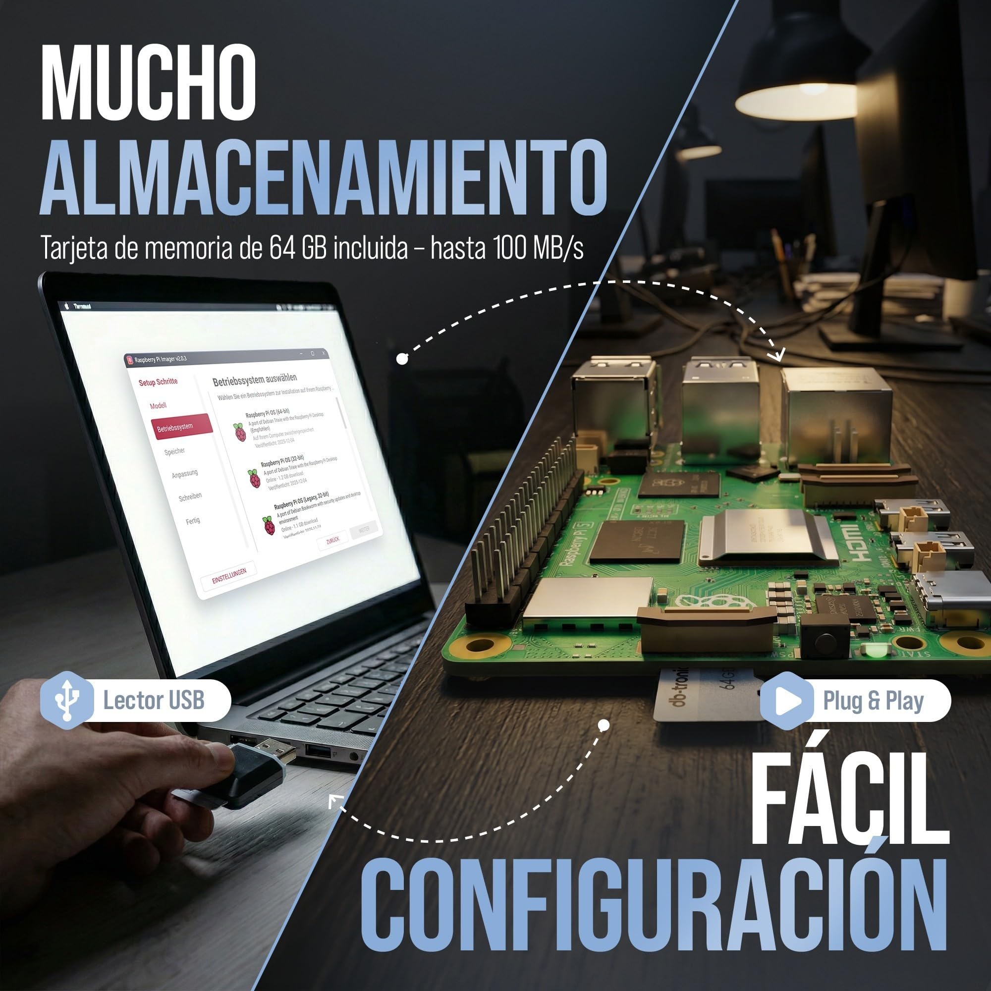 db-tronic Raspberry Pi 5 1 GB Starter Kit | Edición 64 GB | Alimentación 27 W | Carcasa con Ventilador | Micro HDMI 4K | Disipador | Ideal para Home Assistant y el Smart Home