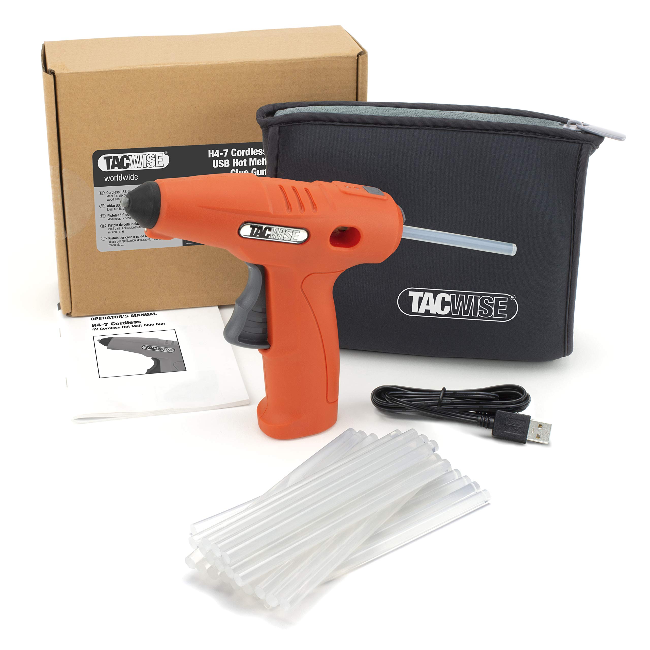 Tacwise 1559 H4-7 Cordless 4V Hot Glue Gun with 30 Glue Sticks and Neoprene Storage Bag