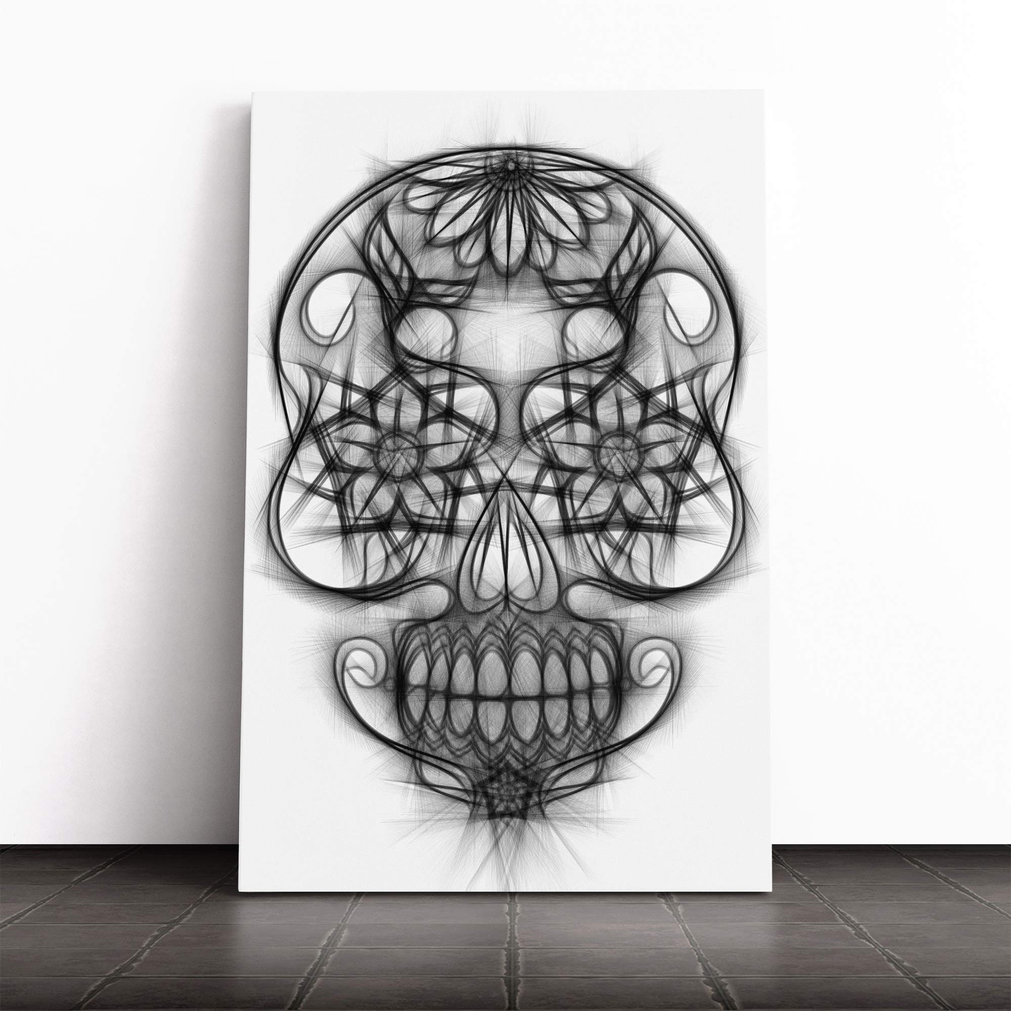 Sugar Skull Tattoo (3) Canvas Print | Gallery Wrapped 30mm Frame Wall Art | 24x16 inches | Ready to Hang | Modern Skull Picture | Living Room Bedroom Lounge Office