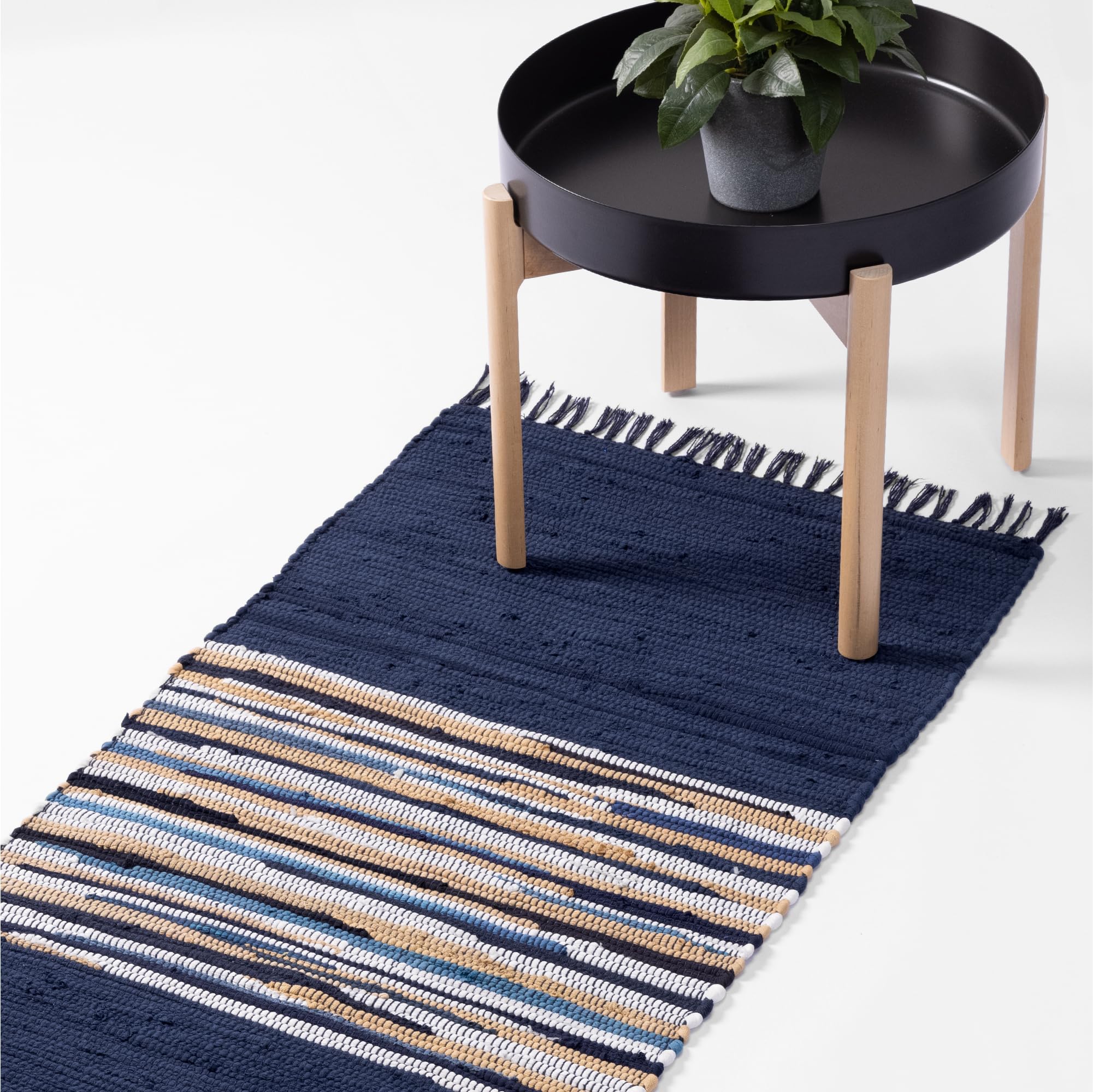 Alfombras de Habitacion 60 x 130 cm - Alfombra Boho con Flecos para Cocina Pasillo Dormitorio Salon - Alfombra Lavable Lavadora - Alfombra 60x130 cm - Blanco y Azul