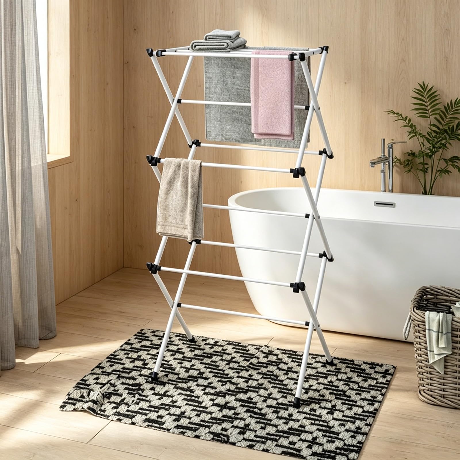 TYNGBT Indoor Foldable Towel Airer, White Collapsible Laundry Drying Rack for Small Space