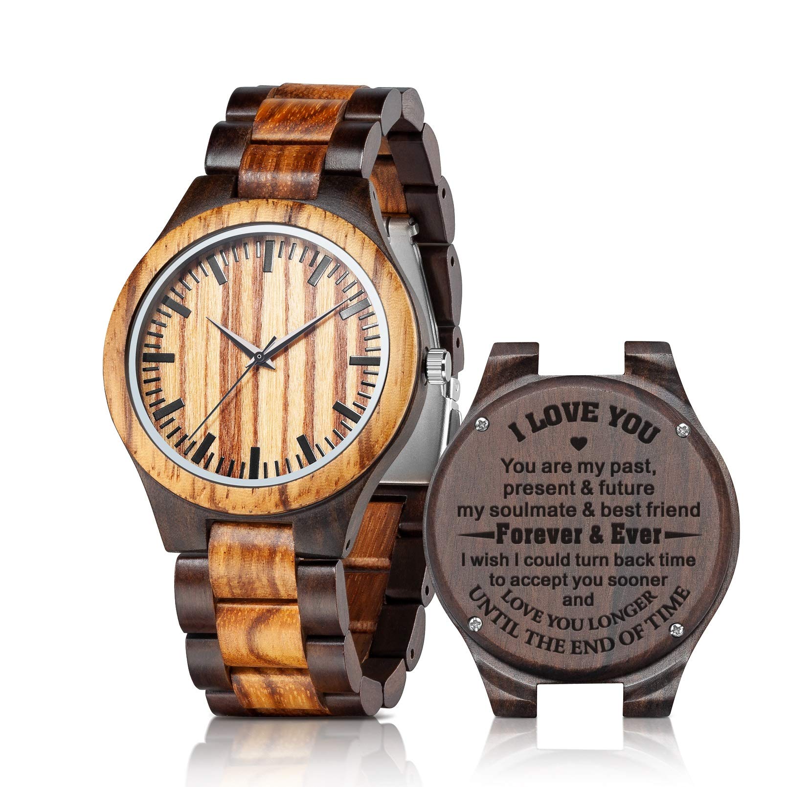 UMIPHIMATPersonalized Engraved Wooden Watches - Custom Anniversary Birthday Wood Watches for Men Husband Boyfriend Dad Him Son
