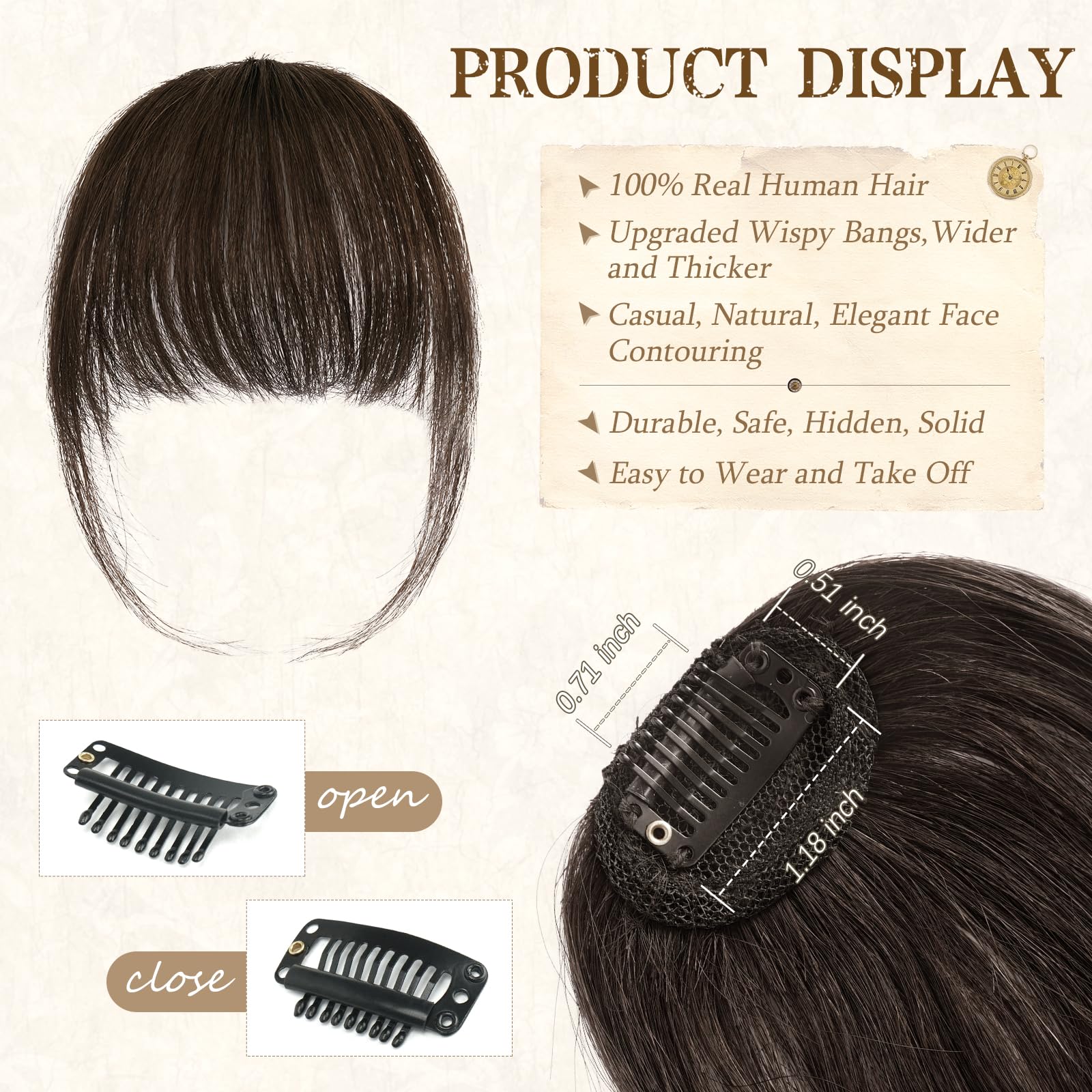 Sofeiyan 100% Humano Cabello Flequillo Francés Remy Flequillo Postizo Pelo Natural Clip Hair Flequillos Limpio Pieza Clip en Postizos Pelo Naturales para Mujer