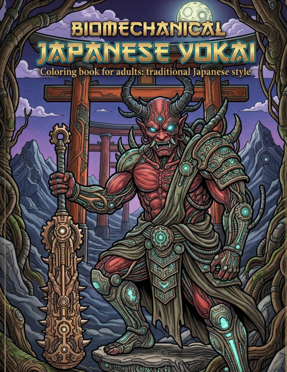 Biomechanical Japanese Yokai: Coloring book for adults: traditional Japanaese style