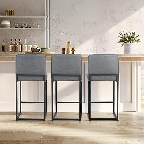 Miniatura 26 de Juego de 2 taburetes de bar de altura de mostrador de color blanco cremoso de 24 pulgadas, modernos taburetes de bar dorados con respaldo tapizado