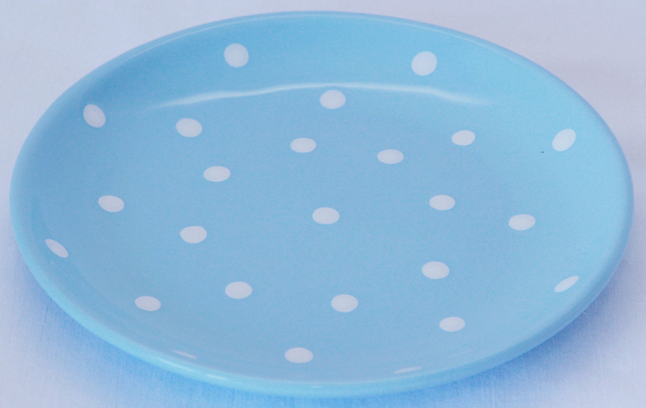 Vintage Teller/Frühstücksteller 20cm - Hellblau mit weißen Punkten - Brotteller/Unterteller Landhausstil - Spülmaschinengeeignet & Mikorwellenfest - polka dot geschirr