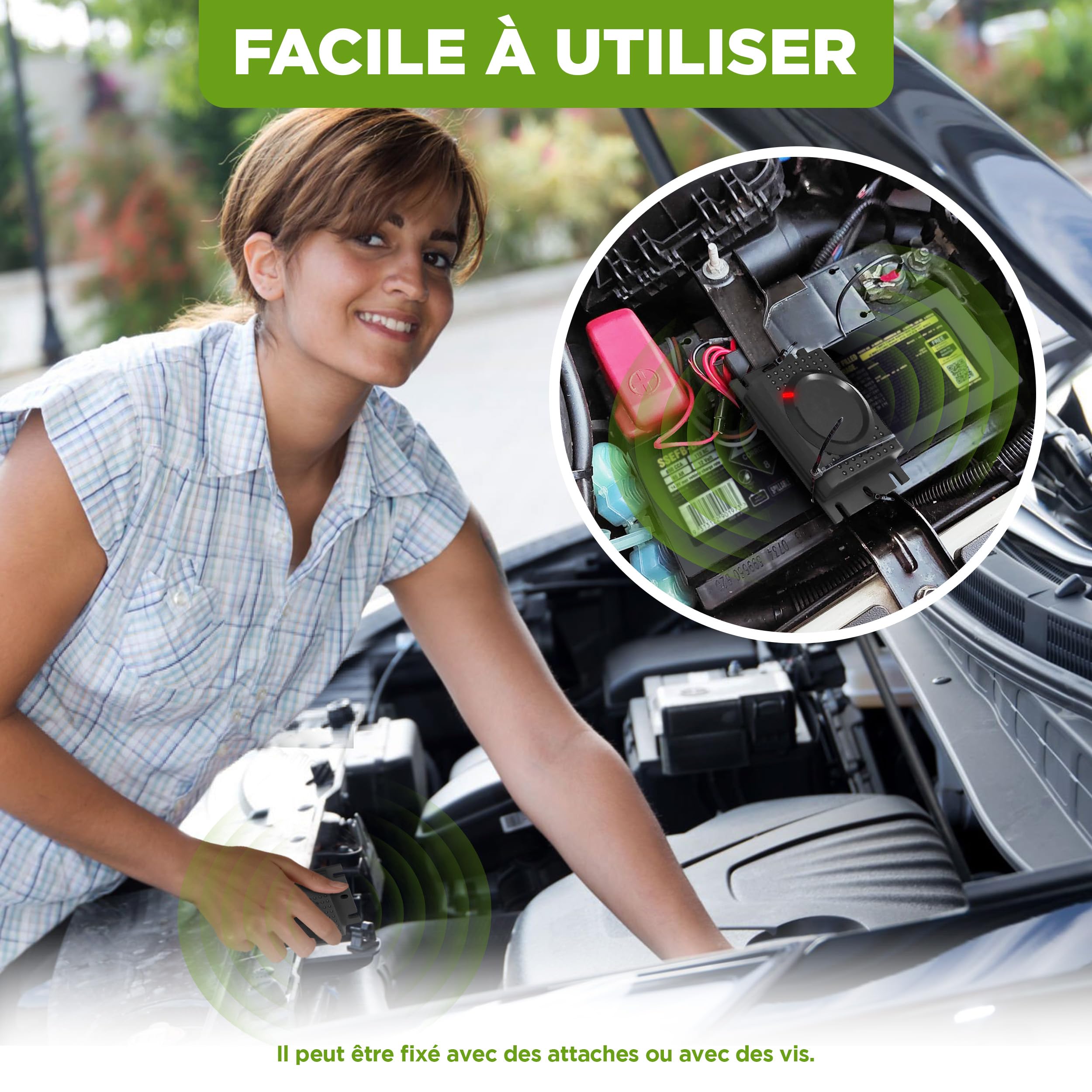 ISOTRONIC Répulsif Contre Les Martres, Souris et Les Rats avec Batterie 12V - Répulsif chassant pour Protection Voiture à Ultrason - Installation Facile et Effet Durable
