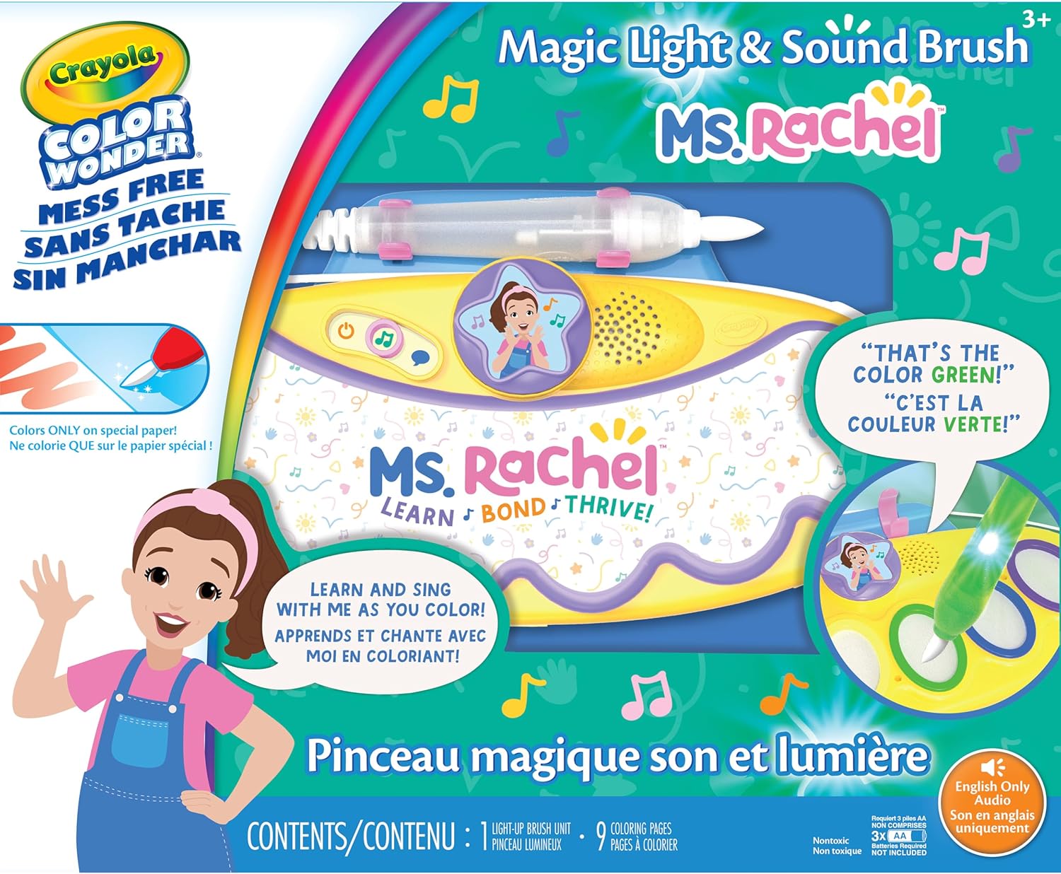 Crayola Color Wonder Magic Light Brush Featuring Ms. Rachel, MessFree Coloring Set with Songs, Paint Set for Toddlers, Art Gift for Kids, Ages 3 & Up