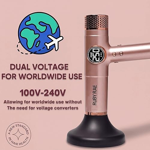 Miniatura 5 de RUBY RAE Secador de pelo Ionic de 2000 W, secador profesional de doble voltaje con difusor, diseño ligero, secado rápido, tecnología de bajo ruido,