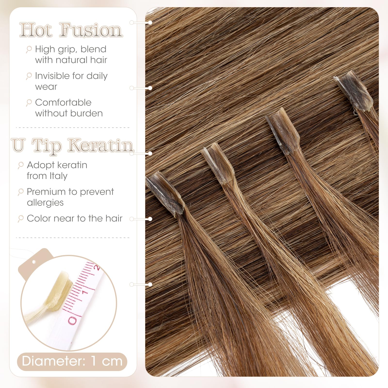 Elailite Extension Capelli Veri Cheratina 1g 50 Ciocche Balayage 100% Remy Human Hair U Tip Keratin (40cm 50g #4/27)