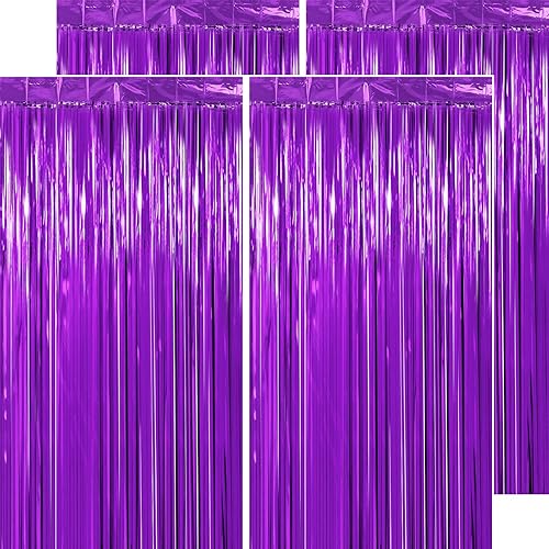 Miniatura 36 de Paquete de 4 serpentinas gruesas de arco iris, 3.2 x 8.2 pies, cortinas de fondo de oropel con decroraciones de cumpleaños arcoíris, telón de fondo