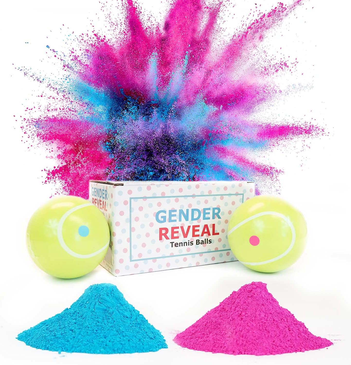 Peacock Powder Gender Reveal Tennis Ball 2 Pack Exploding
