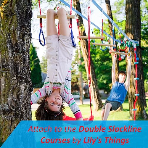 Miniatura 2 de Lily's Things Barra de columpio de trapecio con anillos de gimnasia | Accesorios Ninja Warrior para carrera de obstáculos Ninja Slackline |
