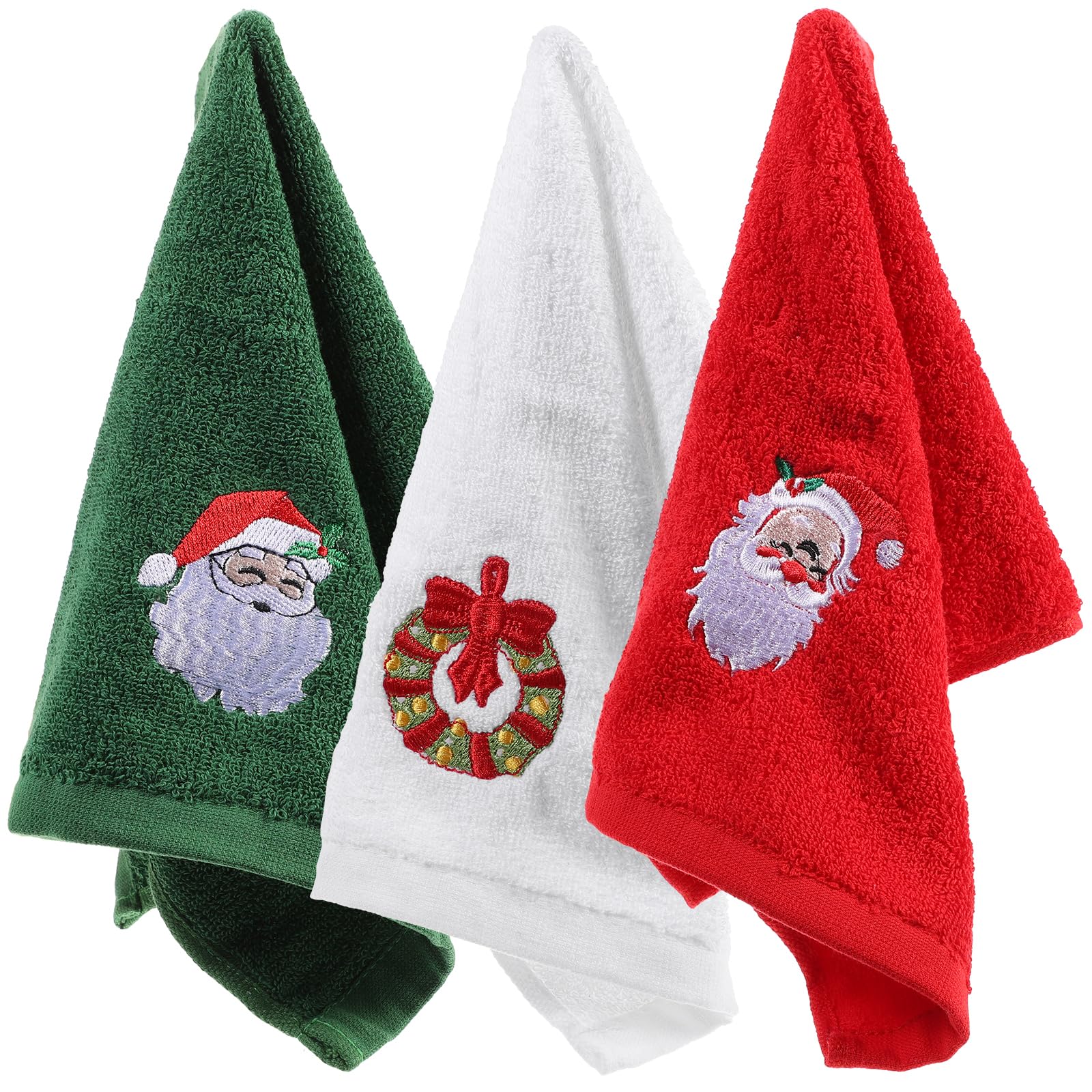 Cabilock 3 StüCk WeihnachtshandtüCher Embroidered HandtüCher Set, Baumwolle GäStehandtüCher GeschirrtüCher KüChentüCher Mit Kreativer Weihnachtsmotiv-Stickerei FüR KüChe Bad Und Alltag