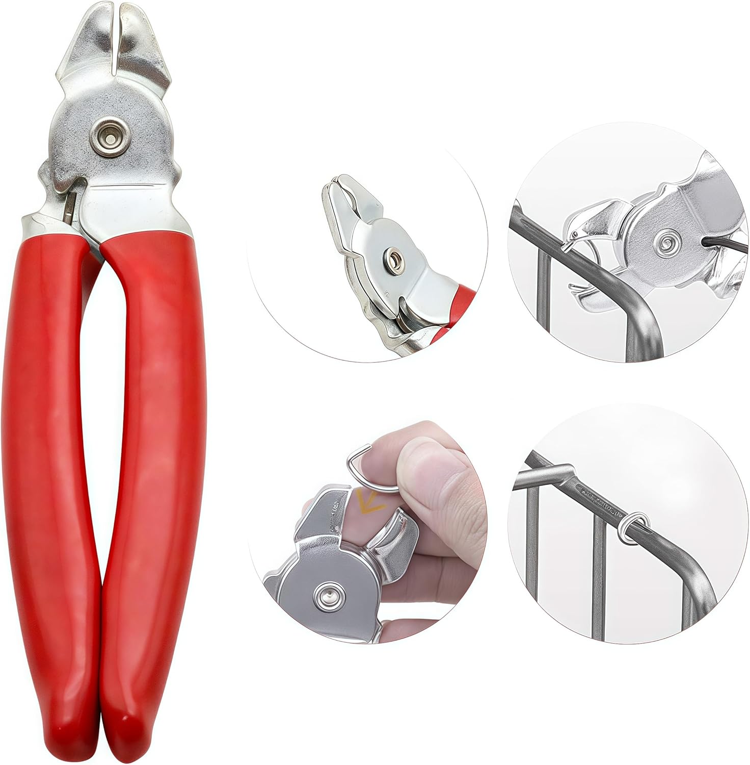 501Pcs Angled Hog Ring Pliers Kit with 500Pcs 3/8’’, 1/2’’, 3/4’’ Galvanized Hog Rings for Fence, Animal Pet Cages, Bungee Cords, Bagging
