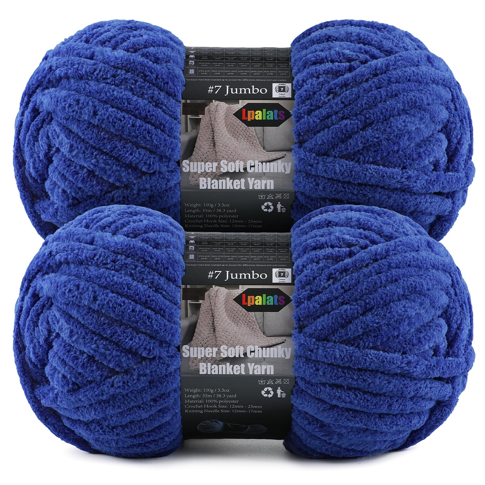 2-Pack Super Soft Chunky Yarn for Crocheting Blankets - 7oz/76.4yd Total, Thick &amp; Plush Chenille Yarn for Quick Baby Projects, Amigurumi, Scarves, Navy Blue
