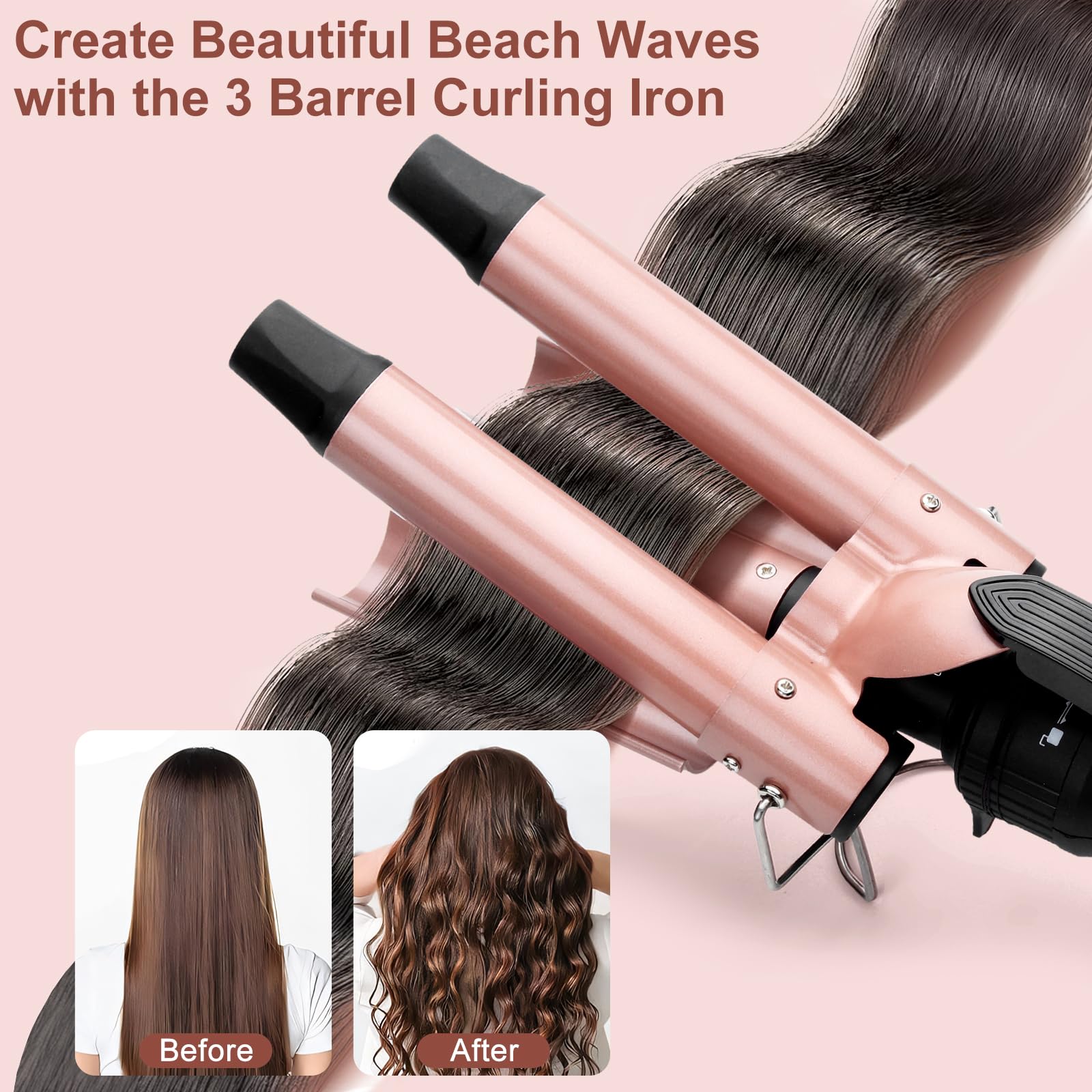 UNOBEY Lockenstab 5 in 1, Lockenstäbe 3 Fässer Welleneisen Set mit austauschbaren Keramik Lockenstab 13-32mm für Große und Kleine Locken, Beach Waves, Temperatureinstellung, Handschuh